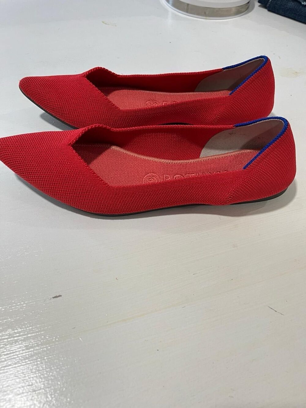 Rothy’s The Point Chili Red with blue Women Size 8 Pointed Toe Fabric Flats